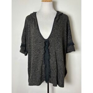 LILA CLOTHING CO Womens Angora Blend Hoodie Sweater M Oversized Fringe Layering